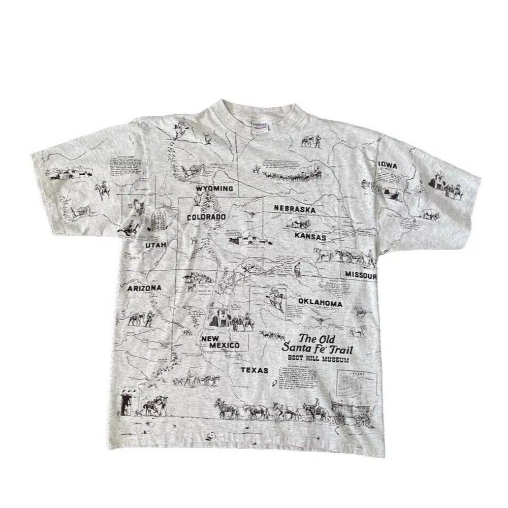 VTG Mendez Sportswear Gold Old Santa Fe Trail AOP T-Shirt Men’s XL Single Stitch